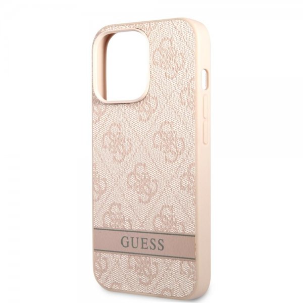 Guess iPhone 13 Pro -suojakuori Printed Stripe Bottom, vaaleanpunainen