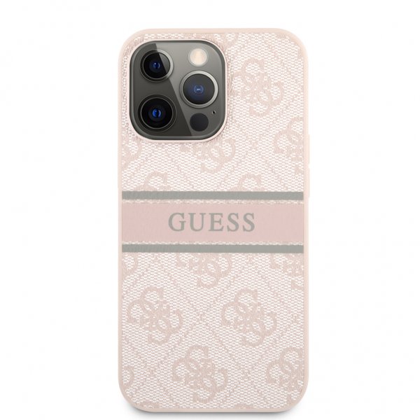 Guess iPhone 13 Pro -suojakuori Printed Stripe, pinkki