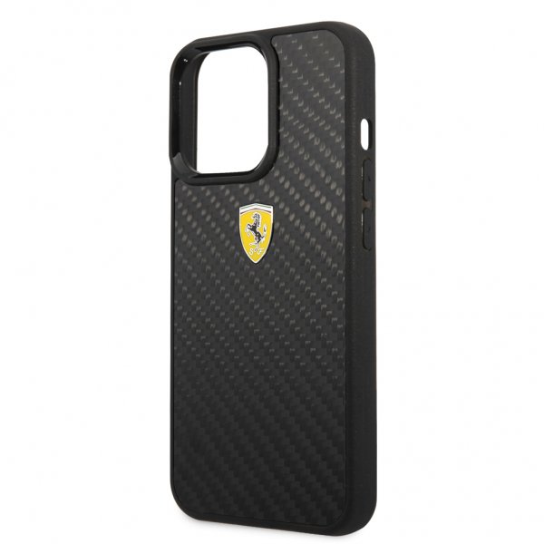 Ferrari iPhone 13 Pro -suojakuori, aitoa hiilikuitua, metallilogolla, musta