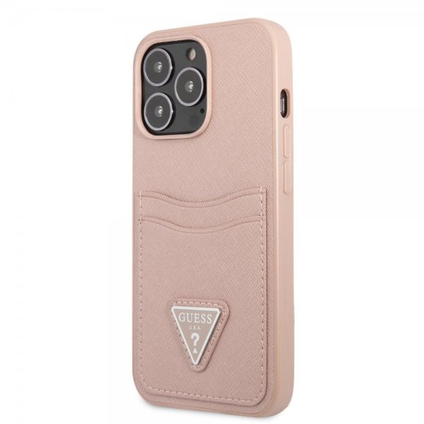 Guess iPhone 13 Pro Saffiano Double Cardslot -kuori, pinkki