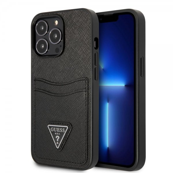 Guess iPhone 13 Pro Saffiano Double Cardslot -kuori, musta