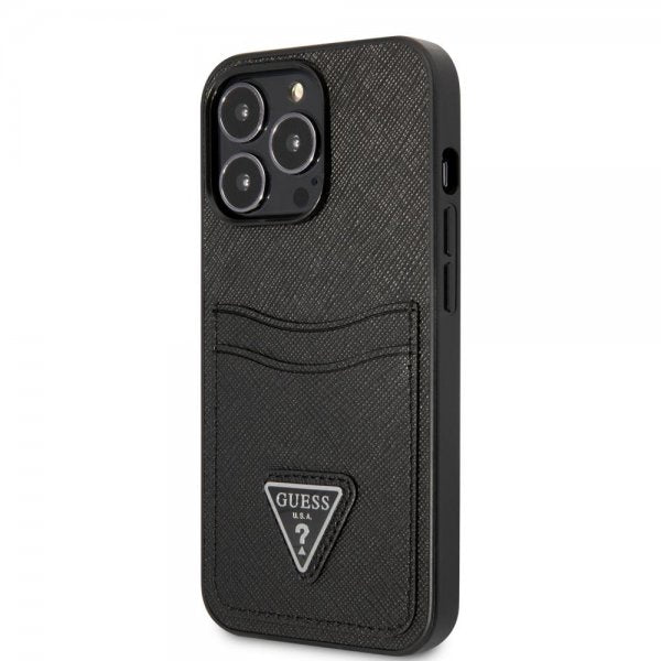 Guess iPhone 13 Pro Saffiano Double Cardslot -kuori, musta
