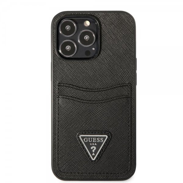 Guess iPhone 13 Pro Saffiano Double Cardslot -kuori, musta