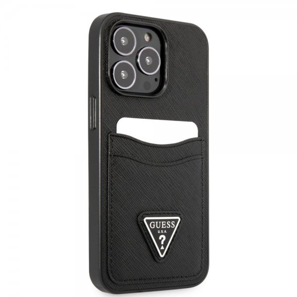 Guess iPhone 13 Pro Saffiano Double Cardslot -kuori, musta