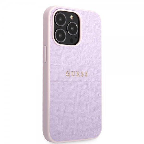 Guess iPhone 13 Pro Saffiano Metal Logo -suojakuori, violetti