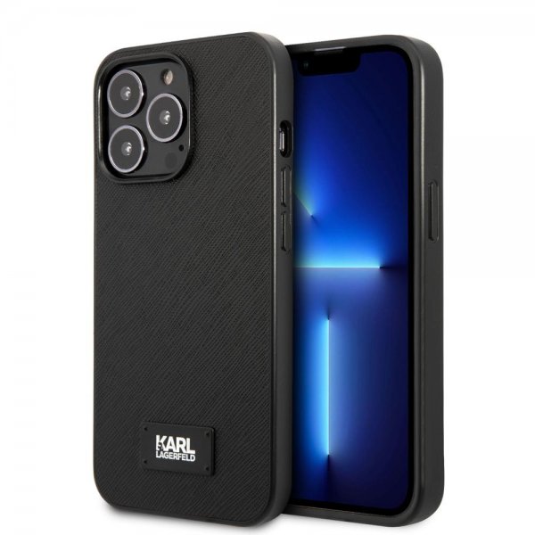 Karl Lagerfeld iPhone 13 Pro -kuori Saffiano Metal Plaque musta