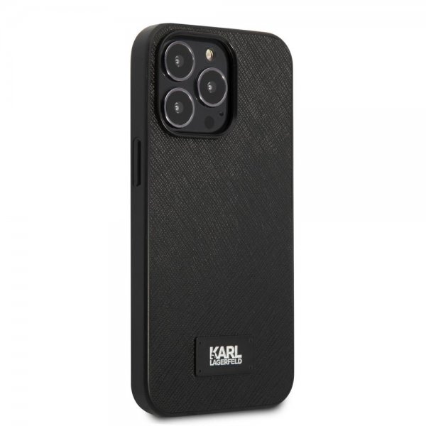 Karl Lagerfeld iPhone 13 Pro -kuori Saffiano Metal Plaque musta