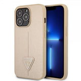 Guess iPhone 13 Pro Saffiano Metal Triangle Beige -suojakuori