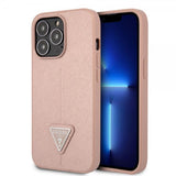 Guess iPhone 13 Pro Saffiano Metal Triangle -kuori ruusukulta