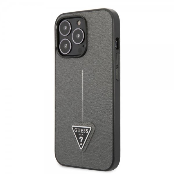 Guess iPhone 13 Pro Saffiano Metal Triangle Silver -suojakuori