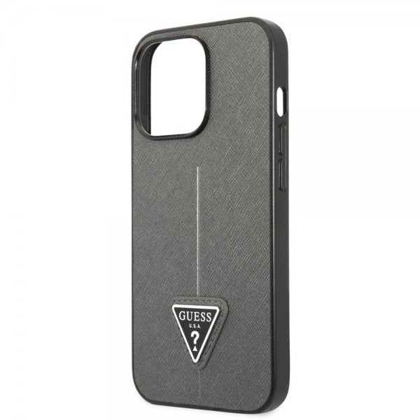 Guess iPhone 13 Pro Saffiano Metal Triangle Silver -suojakuori