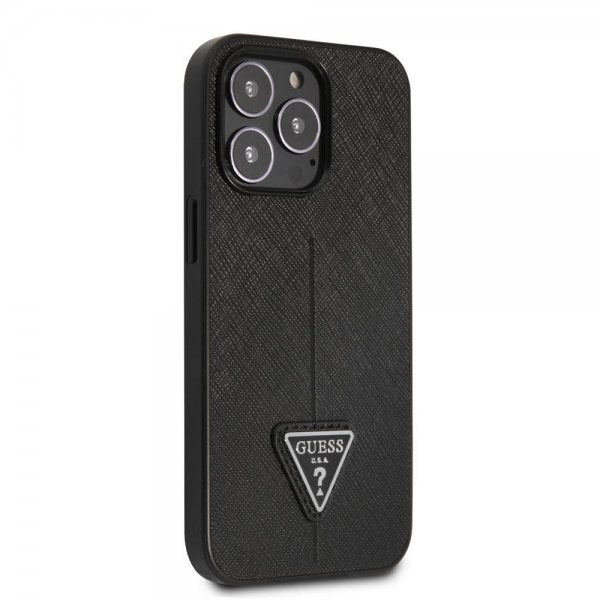 Guess iPhone 13 Pro Saffiano Metal Triangle Suoja Musta