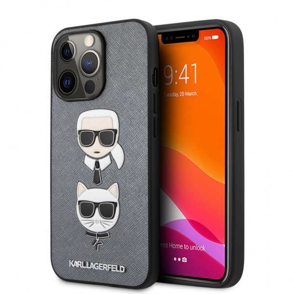 Karl Lagerfeld iPhone 13 Pro Saffiano Silver -suojakuori