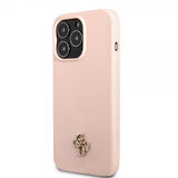 Guess iPhone 13 Pro -silikonikuori Metal Logo 4G, vaaleanpunainen