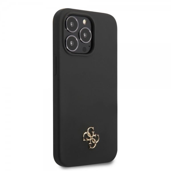 Guess iPhone 13 Pro -silikonikuori, metallilogo, 4G, musta