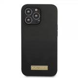 Guess iPhone 13 Pro -silikonikuori, metallilevy, MagSafe, musta