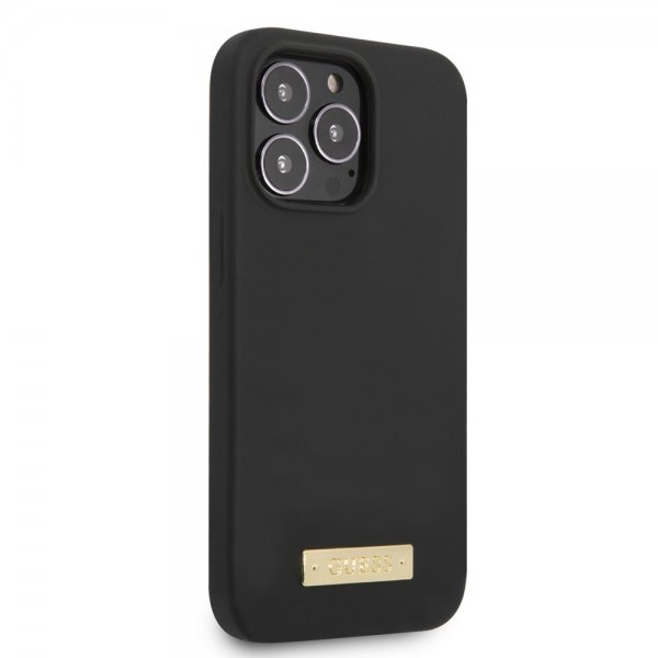 Guess iPhone 13 Pro -silikonikuori, metallilevy, MagSafe, musta