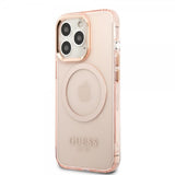 Guess iPhone 13 Pro -läpinäkyvä MagSafe-kuori, pinkki
