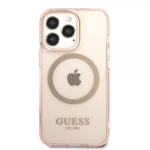 Guess iPhone 13 Pro -läpinäkyvä MagSafe-kuori, pinkki
