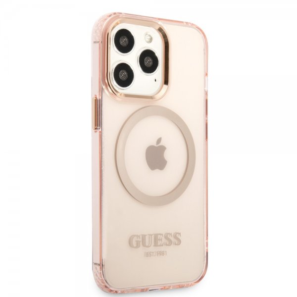 Guess iPhone 13 Pro -läpinäkyvä MagSafe-kuori, pinkki