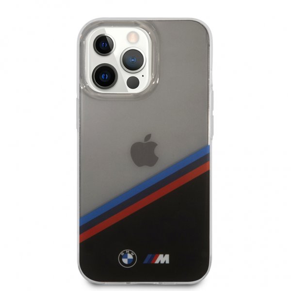 BMW iPhone 13 Pro -suojakuori, Tricolor Stripe, läpinäkyvä, musta