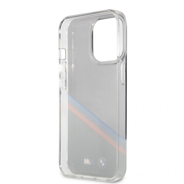 BMW iPhone 13 Pro -suojakuori, Tricolor Stripe, läpinäkyvä, musta