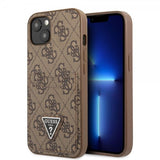 Guess iPhone 13 Kuori Double Cardslot Metal Triangle Ruskea