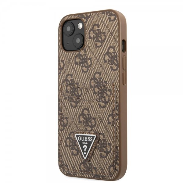 Guess iPhone 13 Kuori Double Cardslot Metal Triangle Ruskea