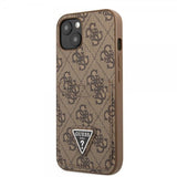 Guess iPhone 13 Kuori Double Cardslot Metal Triangle Ruskea