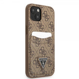 Guess iPhone 13 Kuori Double Cardslot Metal Triangle Ruskea
