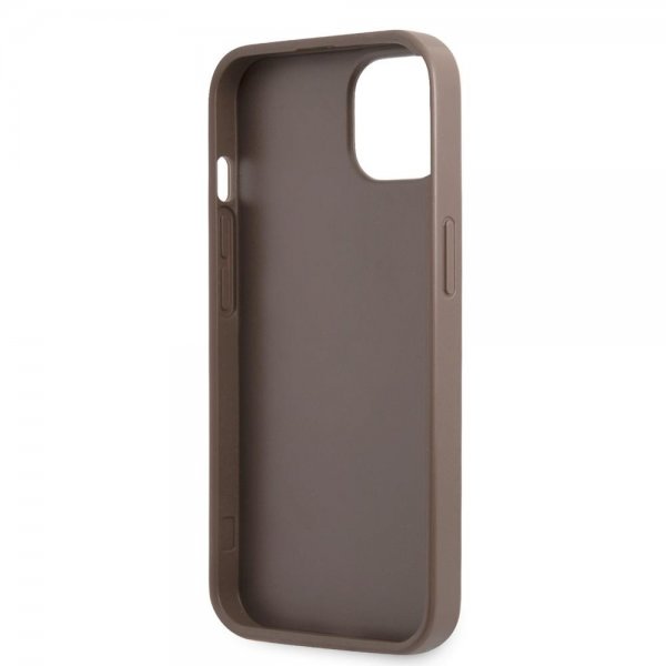 Guess iPhone 13 Kuori Double Cardslot Metal Triangle Ruskea
