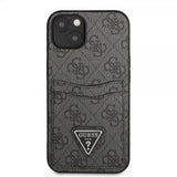 Guess iPhone 13 Kuori Double Cardslot Metal Triangle Musta