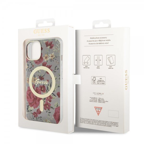 Guess iPhone 13 Kuori Flower MagSafe Khaki