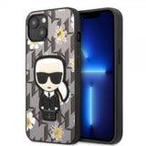 Karl Lagerfeld iPhone 13 Kuori Flower Monogram Iconic Patch Harmaa
