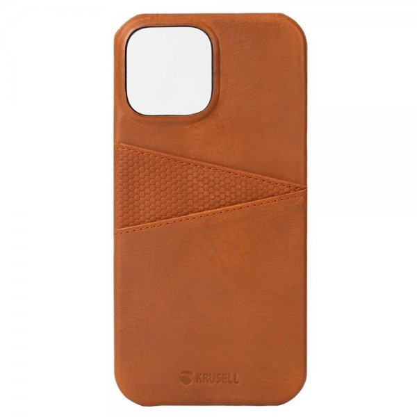 Krusell iPhone 13 Kuori Nahka CardCover Konjakinruskea