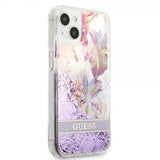 Guess iPhone 13 Kuoret Liquid Glitter Flower Pattern Violetti