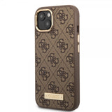 Guess iPhone 13 -suojakuori Metal Plate Logo MagSafe ruskea