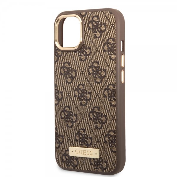 Guess iPhone 13 -suojakuori Metal Plate Logo MagSafe ruskea