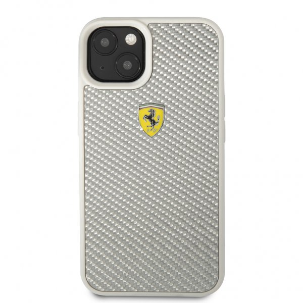 Ferrari iPhone 13 Kuori Aito Hiilikuitu Metalli Logo Hopea