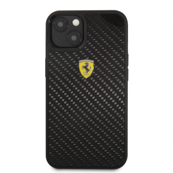 Ferrari iPhone 13 Kuori Aito Hiilikuitu Metalli Logo Musta