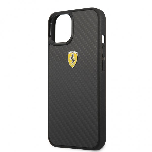 Ferrari iPhone 13 Kuori Aito Hiilikuitu Metalli Logo Musta