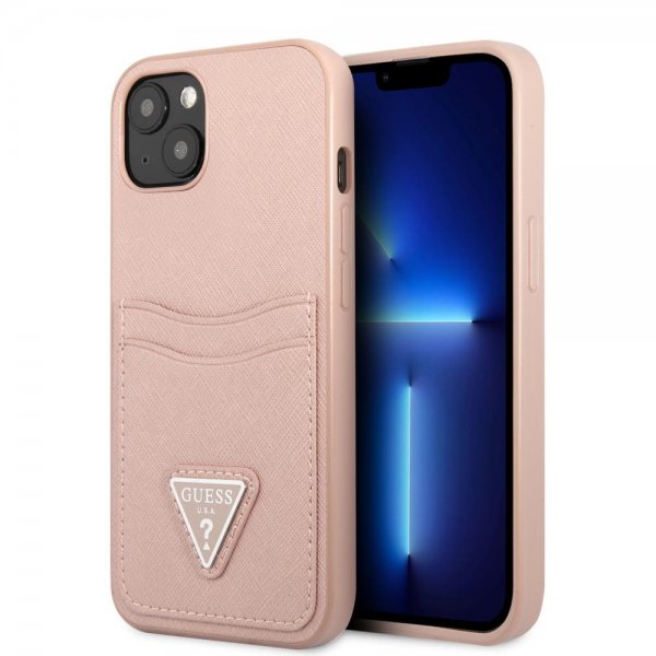 Guess iPhone 13 -kuori Saffiano Double Cardslot, ruusukulta