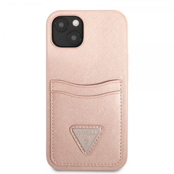 Guess iPhone 13 -kuori Saffiano Double Cardslot, ruusukulta