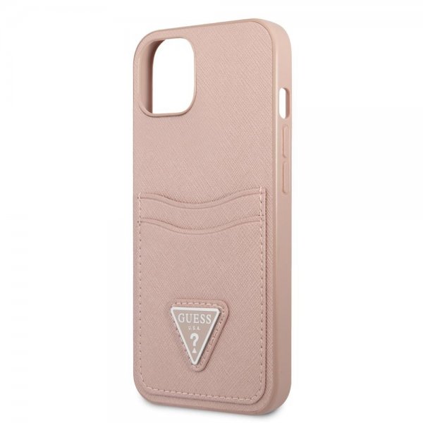 Guess iPhone 13 -kuori Saffiano Double Cardslot, ruusukulta