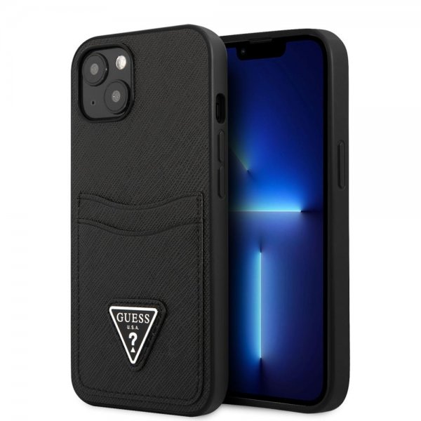Guess iPhone 13 Kuori Saffiano Double Cardslot Musta