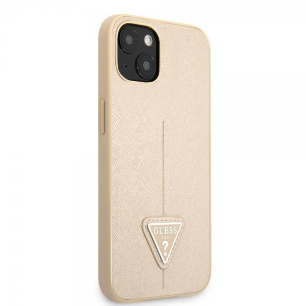 Guess iPhone 13 Kuori Saffiano Metal Triangle Beige
