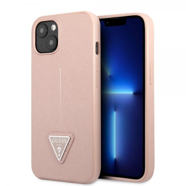 Guess iPhone 13 Kuoret Saffiano Metal Triangle Pinkki