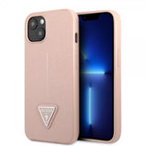 Guess iPhone 13 Kuoret Saffiano Metal Triangle Pinkki
