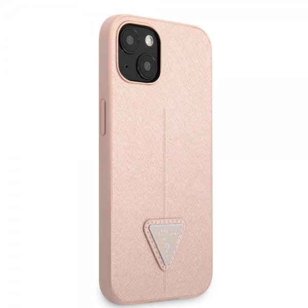 Guess iPhone 13 Kuoret Saffiano Metal Triangle Pinkki