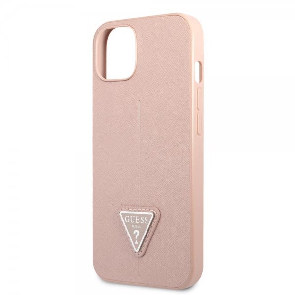 Guess iPhone 13 Kuoret Saffiano Metal Triangle Pinkki